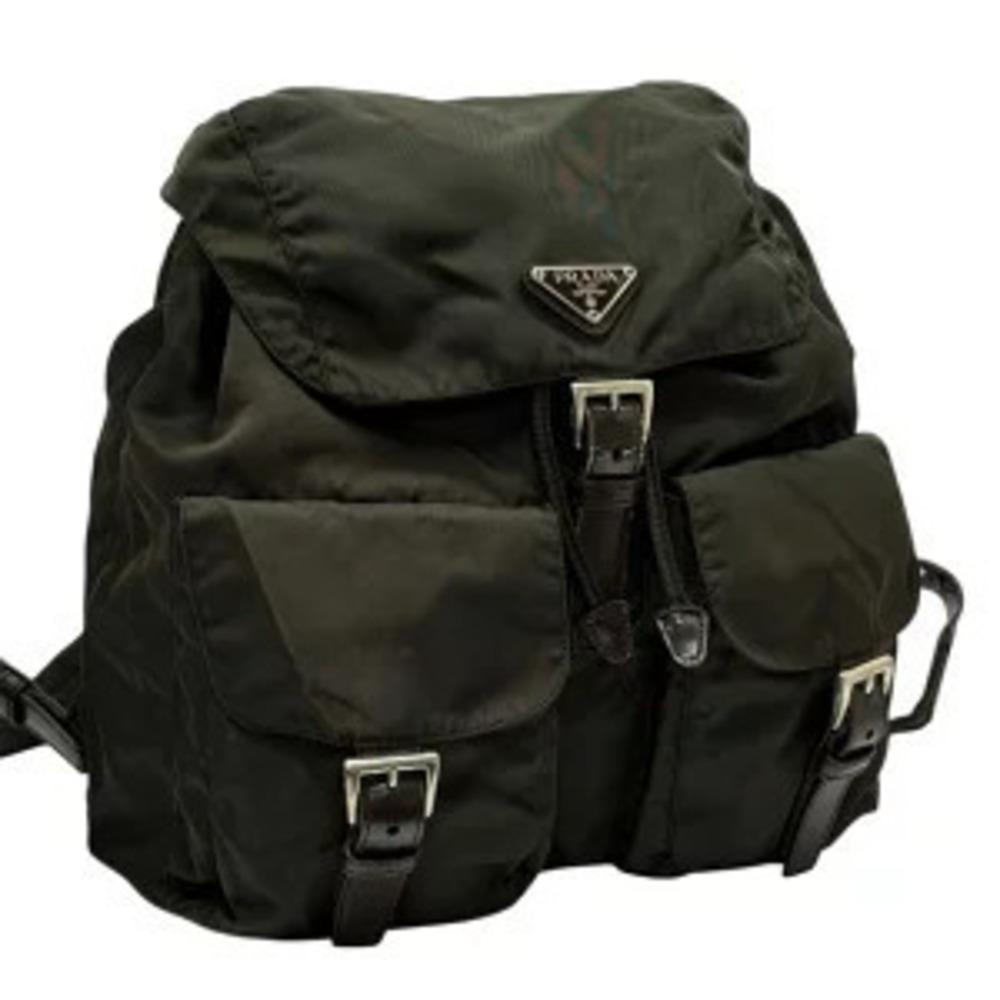Prada Triangle Backpack Double Pocket Olive